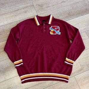 Disney Winnie the Pooh Collegiate Varsity Polo Sweater - Maroon - Size MD